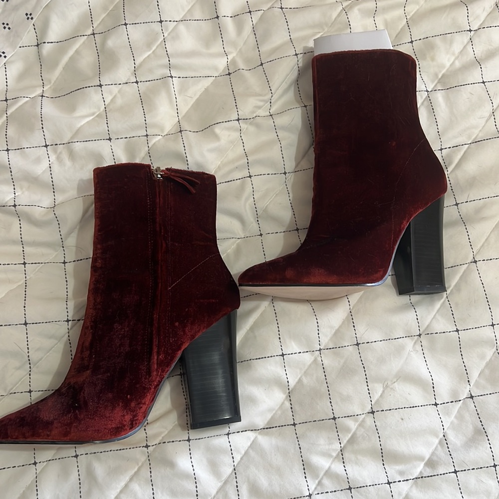 Burgundy Velvet Zara Ankle Boots - Picture 3 of 7